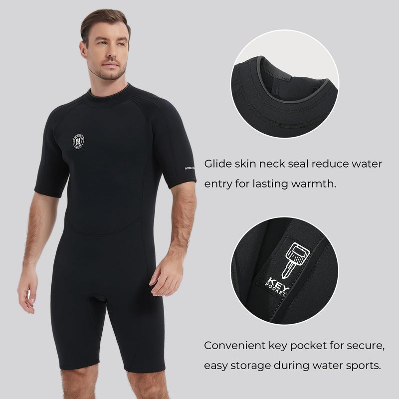 Lemorecn Wetsuits Mens Premium Neoprene Diving Suit 3mm Shorty Jumpsuit(3035AblacK-3XL) - Image 3